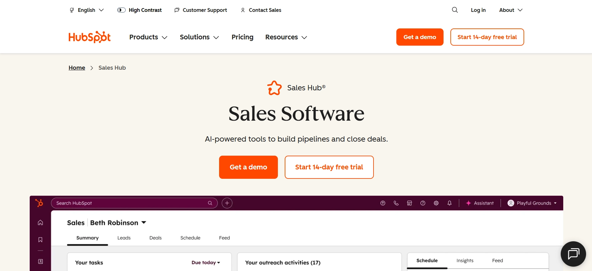 Halaman Homepage Tools Sales Performance Management Hubspot Sales Hub