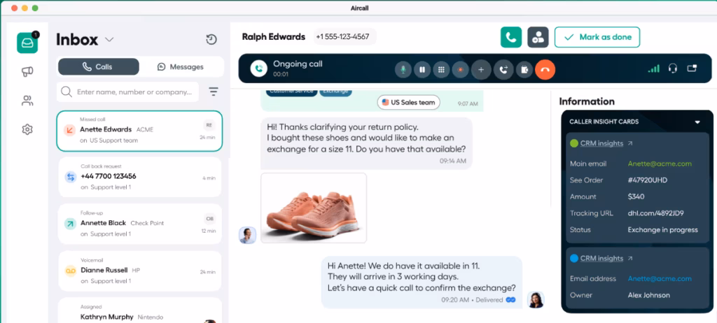 Gambar Dashboard Aplikasi VoIP Aircall