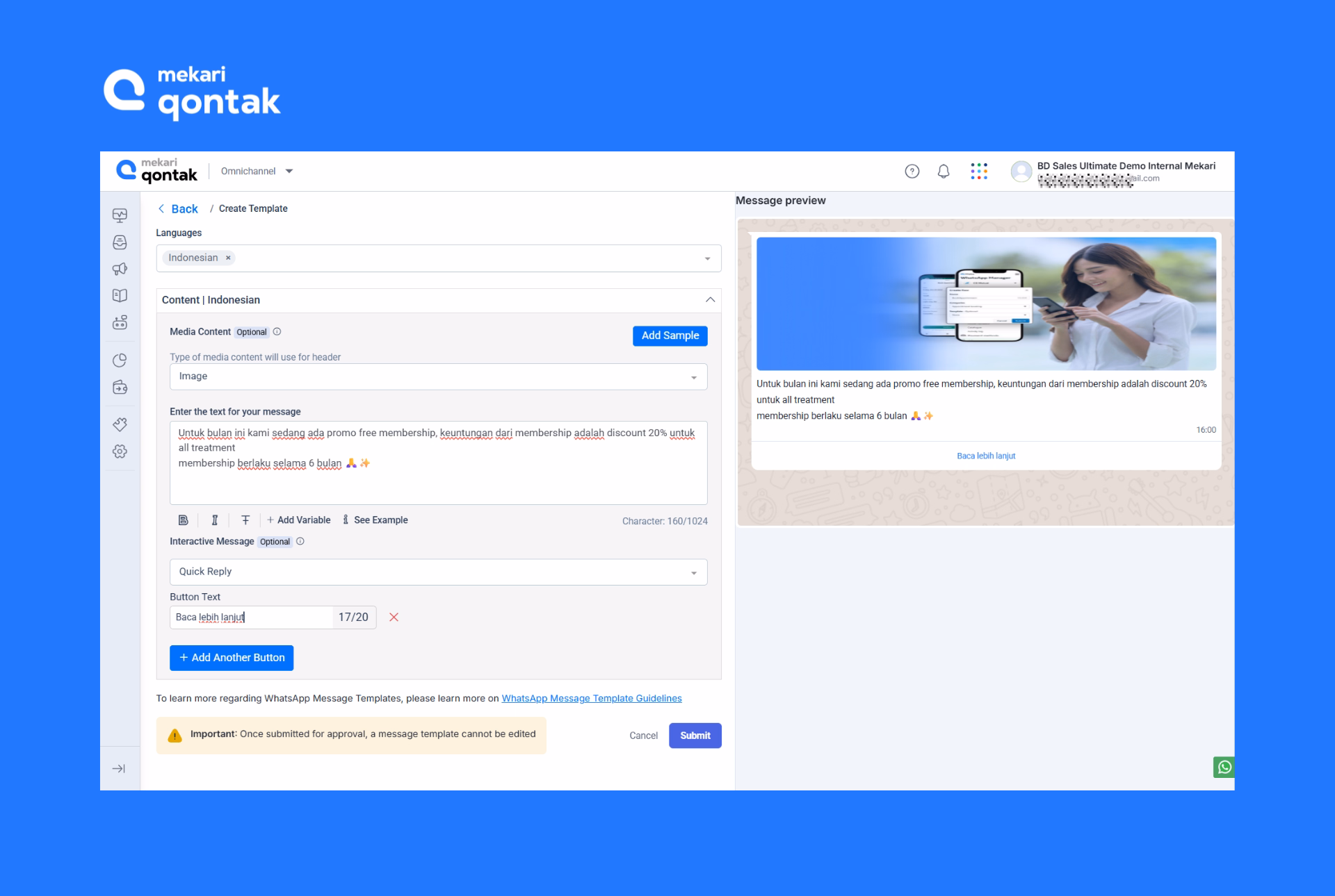 Buat personalisasi pesan dengan melengkapi konten pesan