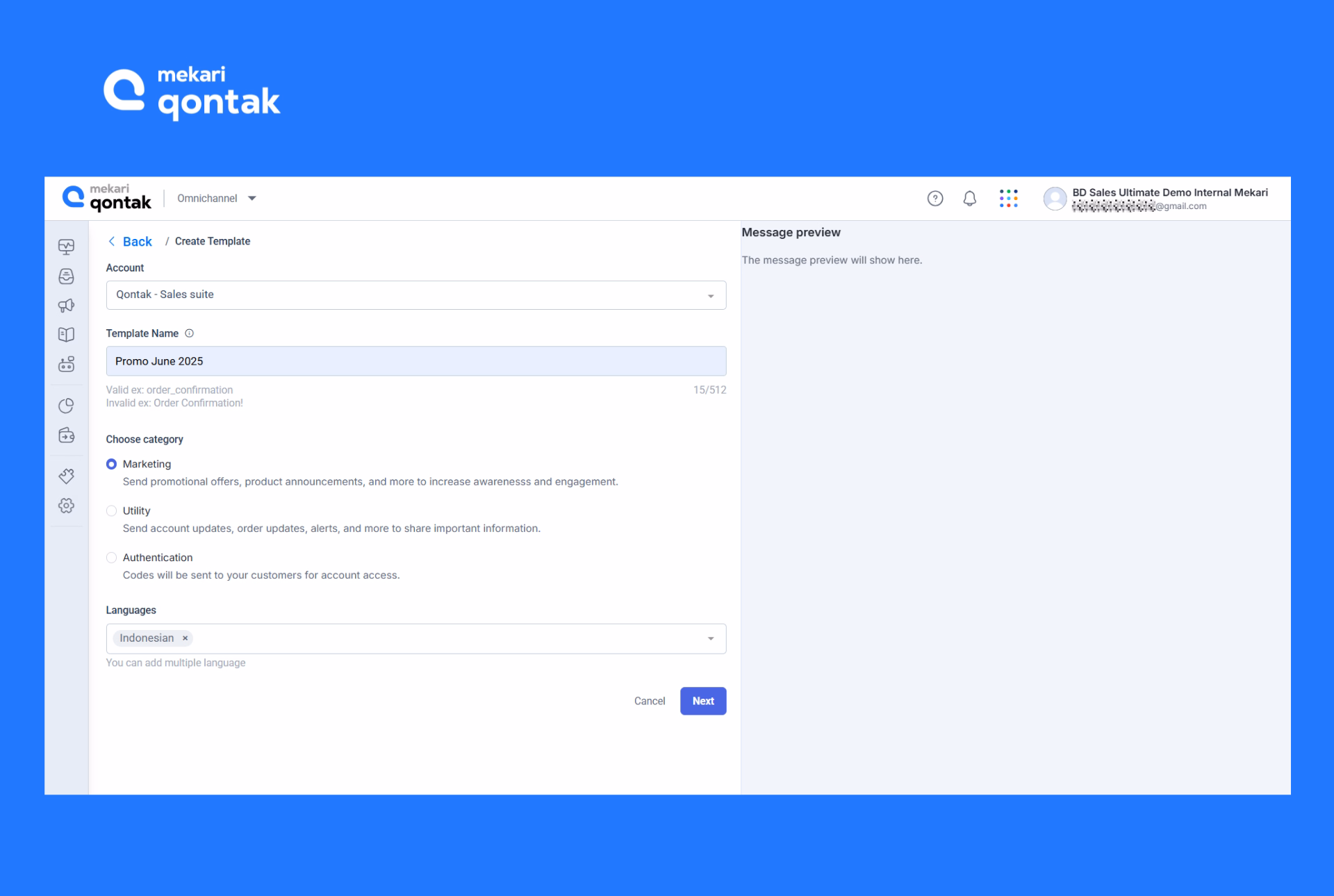 Buat personalisasi pesan dengan mengisi informasi umum