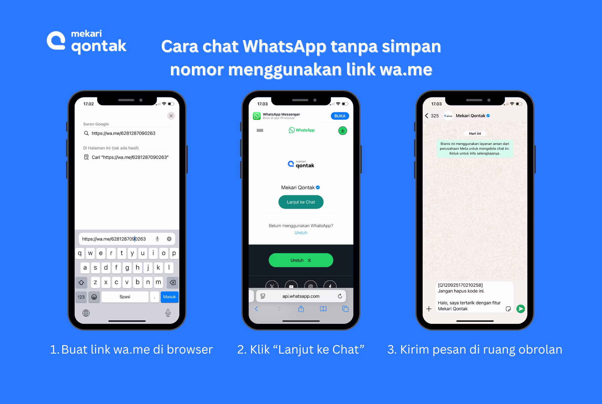 Cara chat WhatsApp tanpa simpan nomor menggunakan link wa.me
