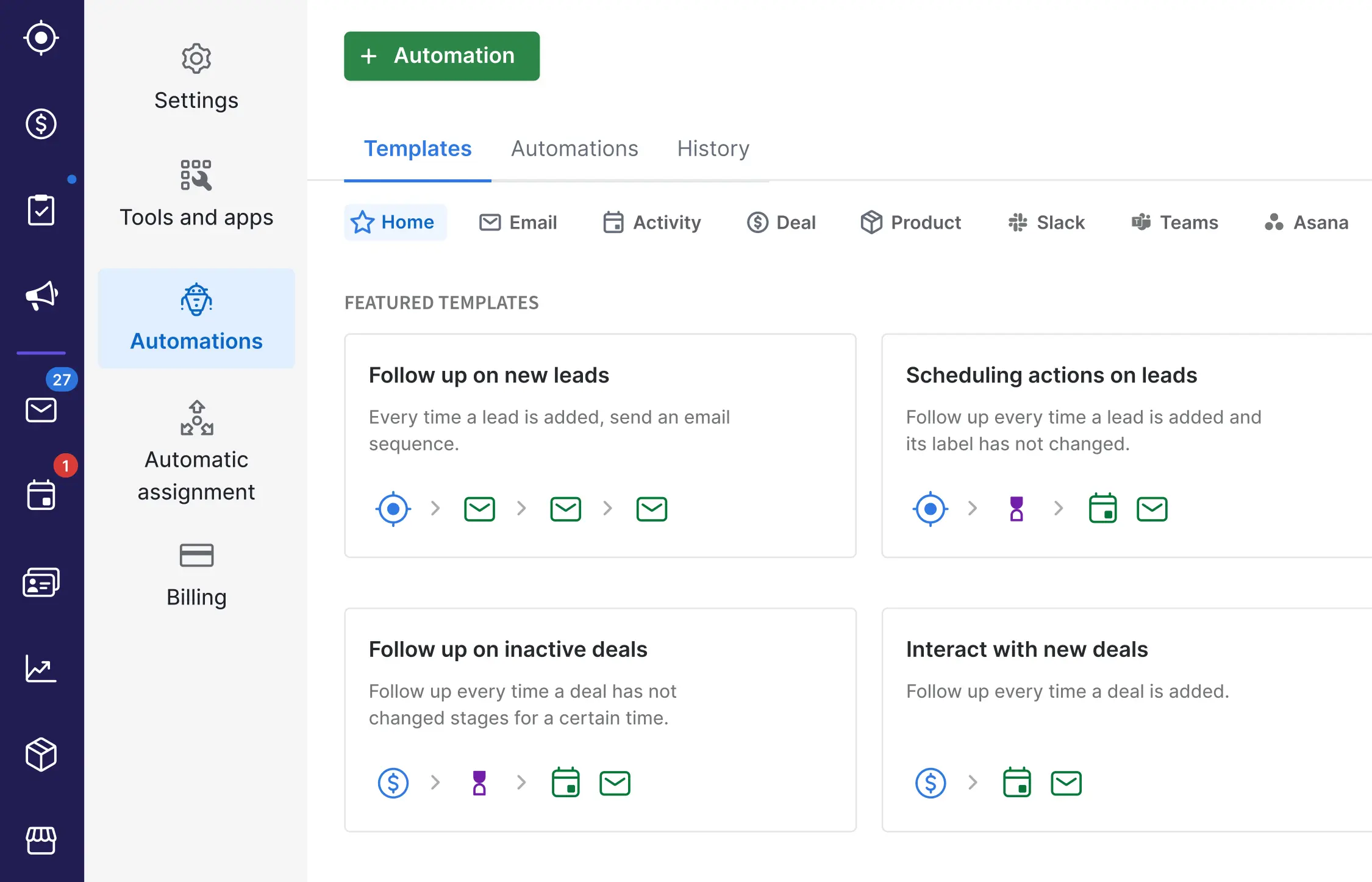 Dashboard Otomasi Sales Aplikasi CRM Pipedrive