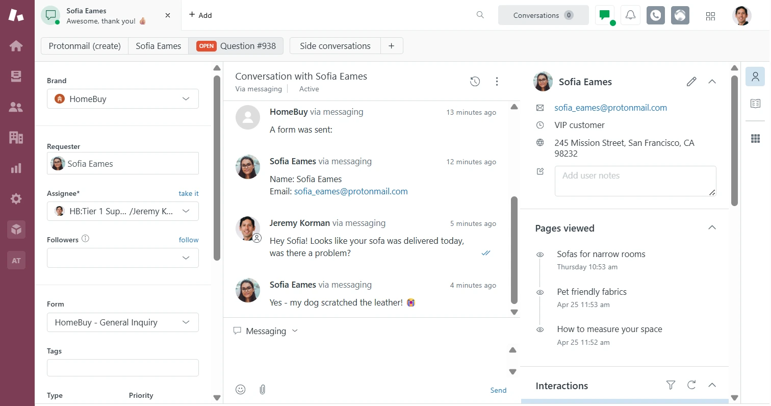 Dashboard Customer Service Aplikasi CRM Zendesk