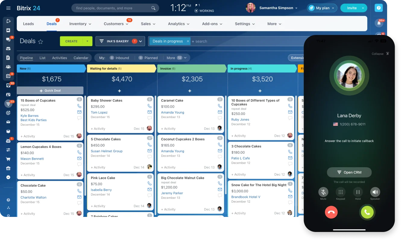 Dashboard Manajemen Deals Aplikasi CRM Bitrix24