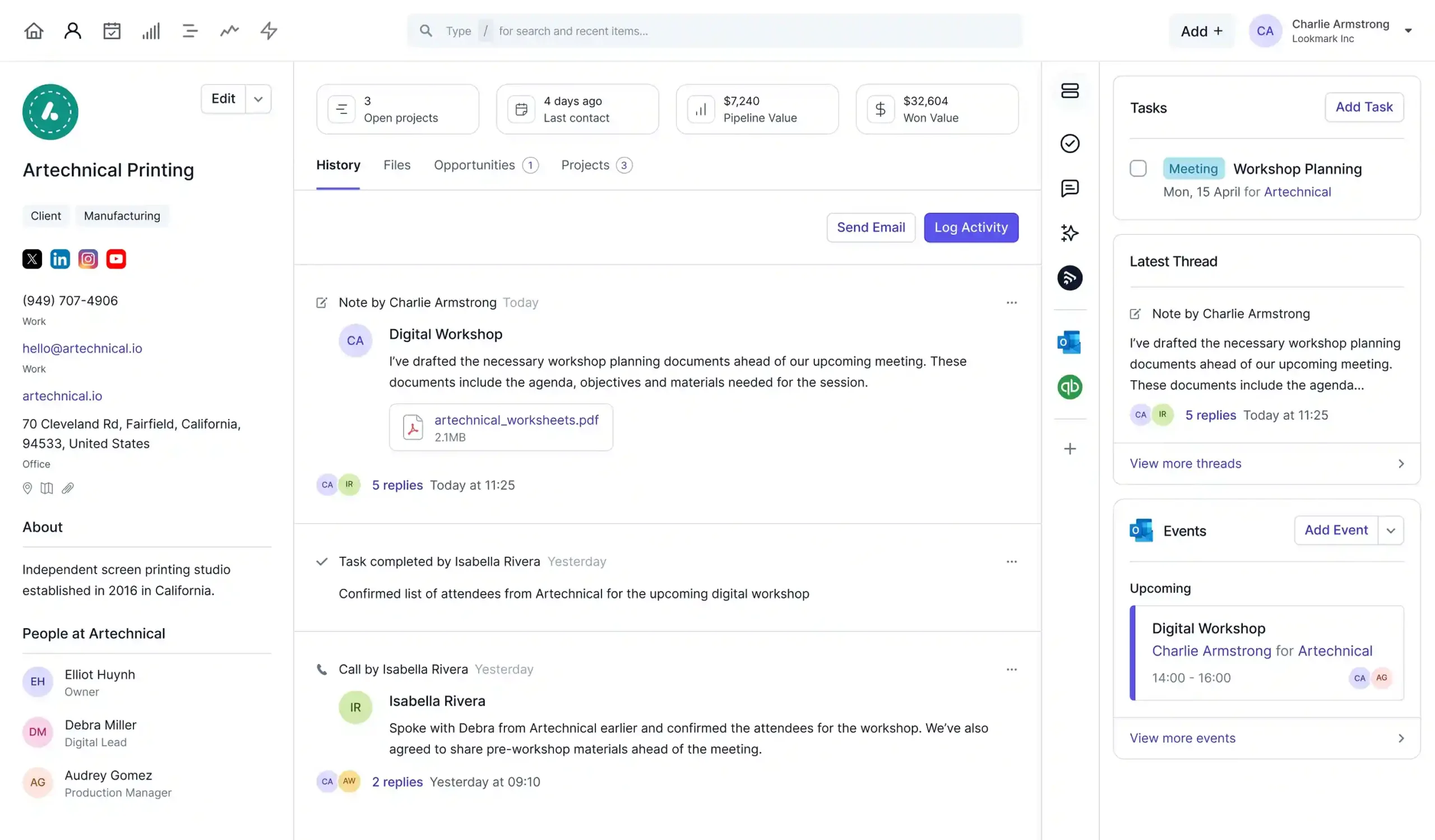 Dashboard Manajemen Kontak Aplikasi CRM CapsuleCRM