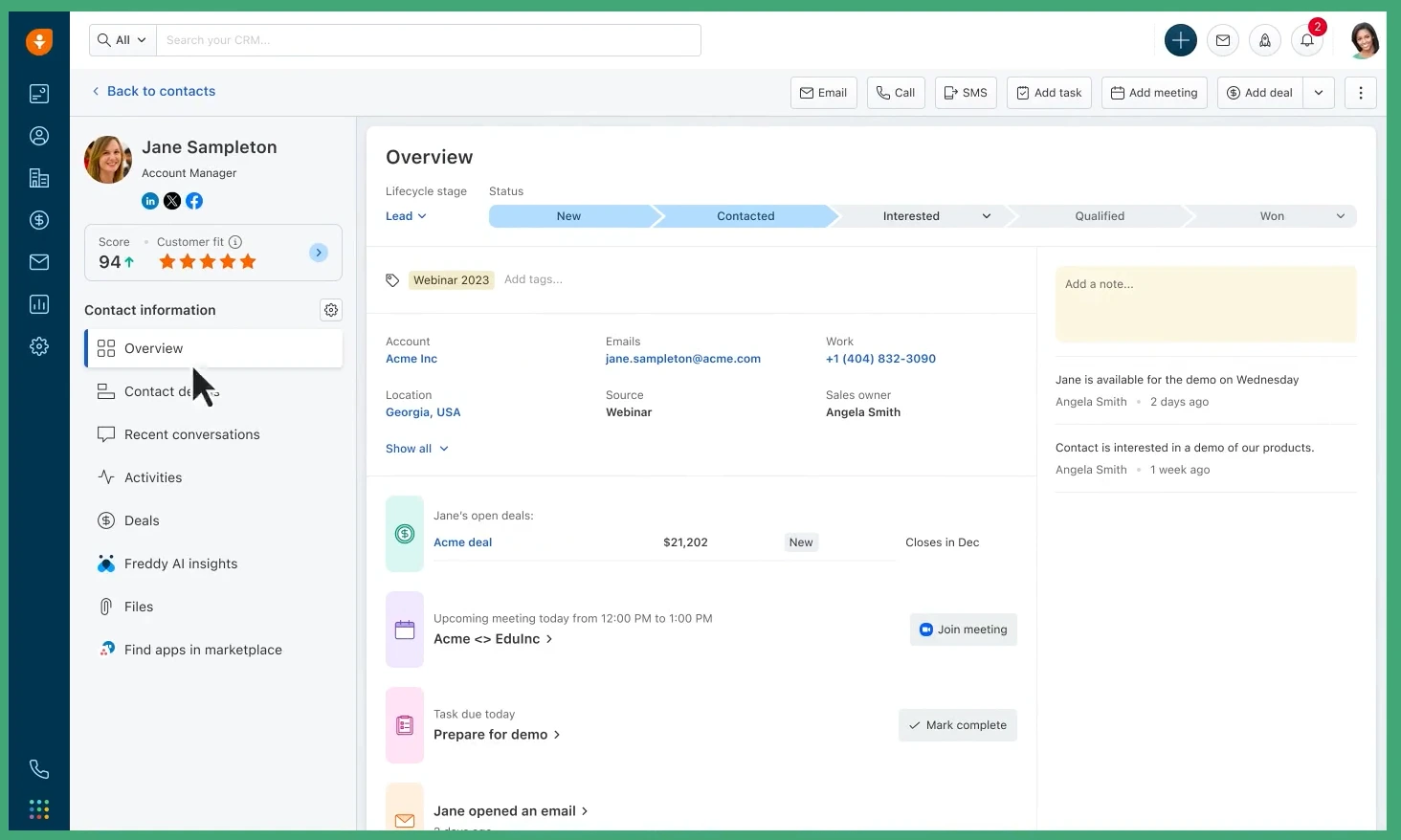 Dashboard Manajemen Leads Aplikasi CRM Freshsales