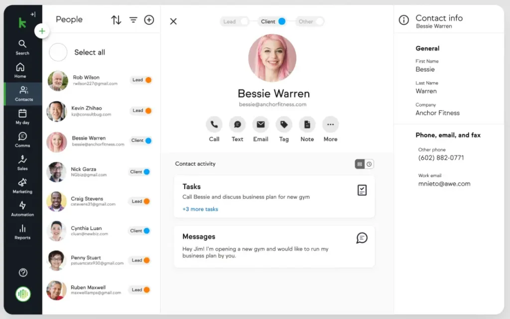 Dashboard Manajemen Leads Aplikasi CRM Keap
