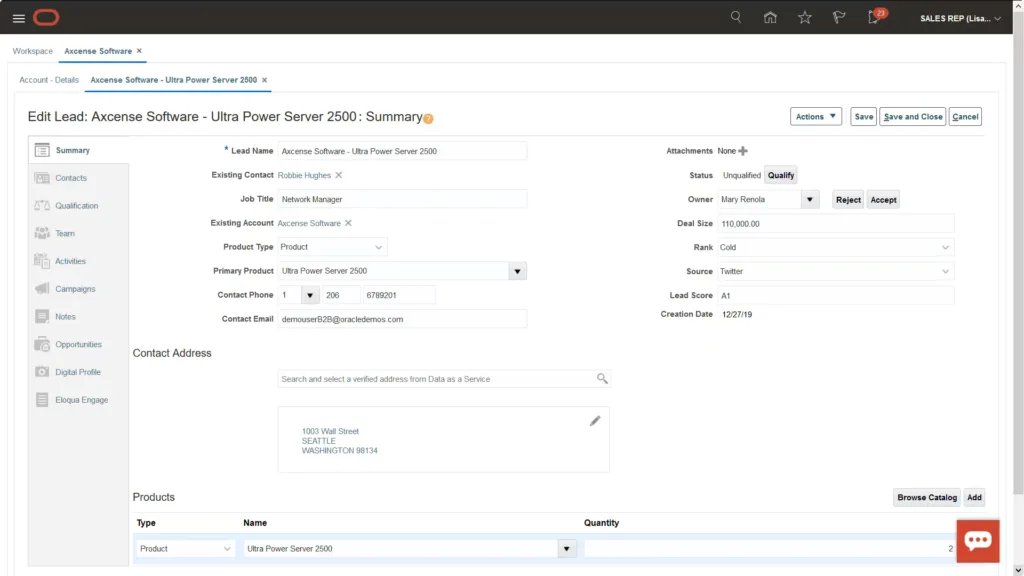 Dashoard Sales Forecasting Aplikasi CRM Oracle CRM