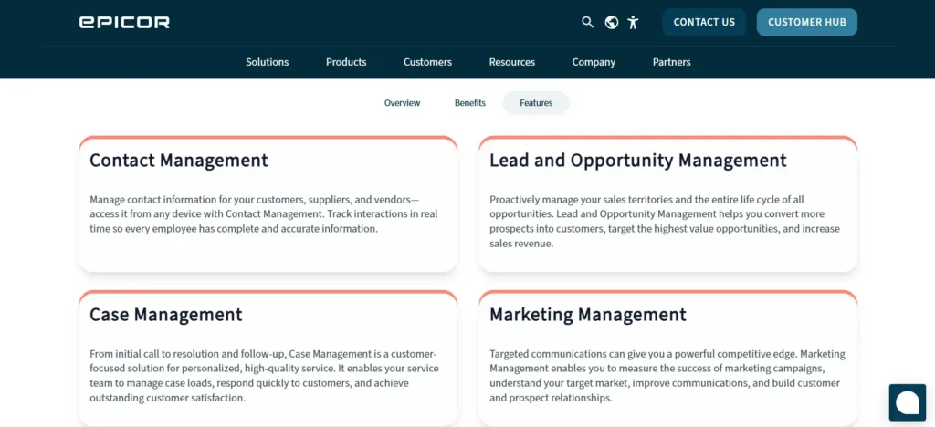 Halaman Daftar Fitur Aplikasi CRM Epicor