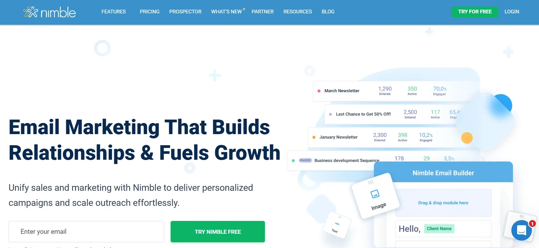 Halaman Fitur Email Marketing Aplikasi CRM Nimble CRM
