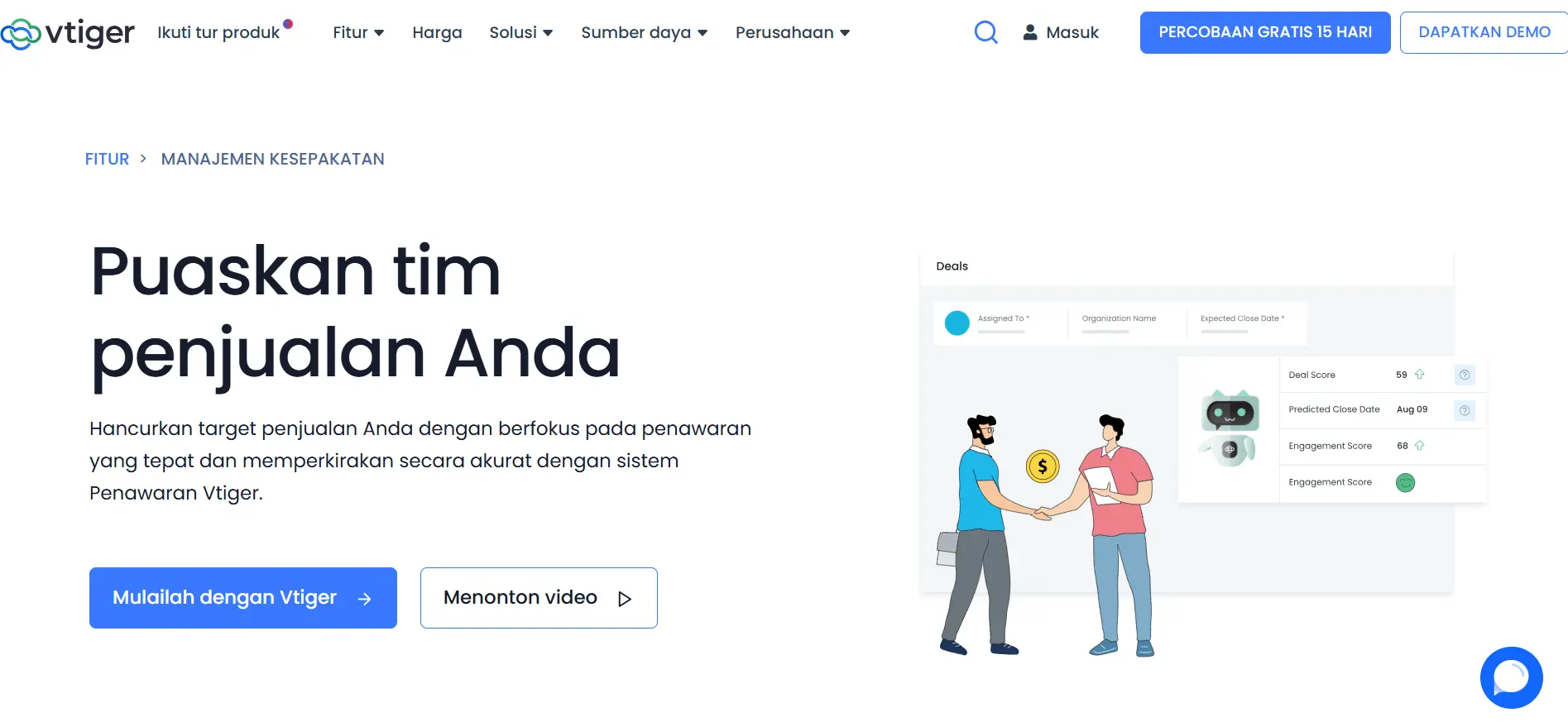 Halaman Fitur Manajemen Deals Aplikasi CRM Vtiger CRM