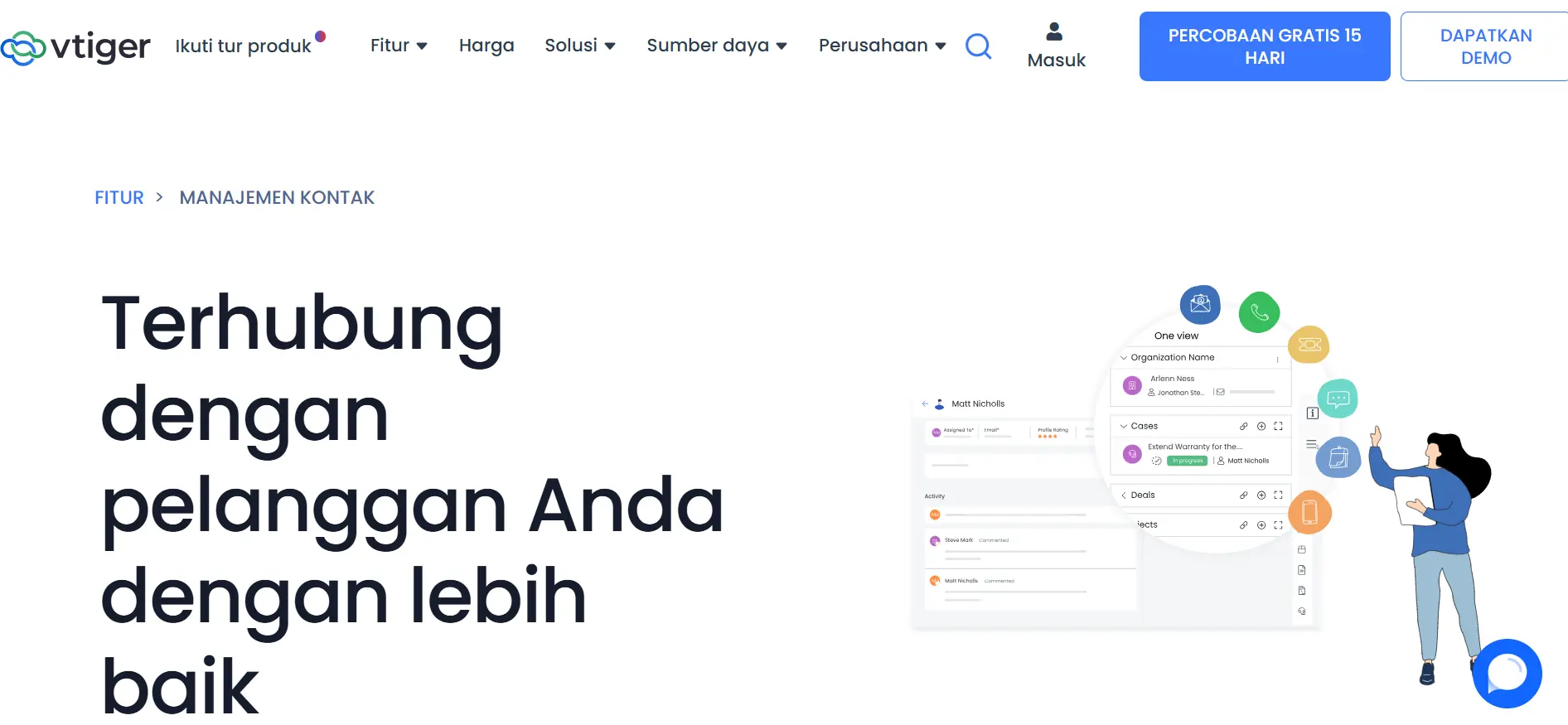 Halaman Fitur Manajemen Kontak Aplikasi CRM Vtiger CRM
