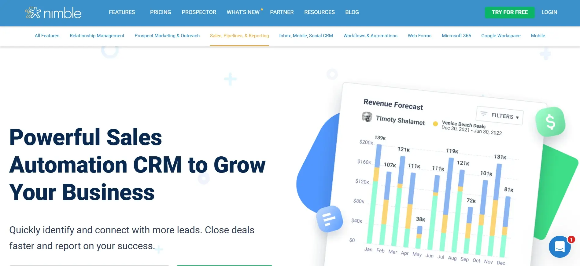 Halaman Fitur Manajemen Sales Pipeline dan Laporan Analitik  Aplikasi CRM Nimble CRM