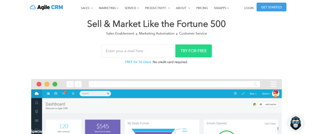 Homepage Aplikasi CRM Agile CRM