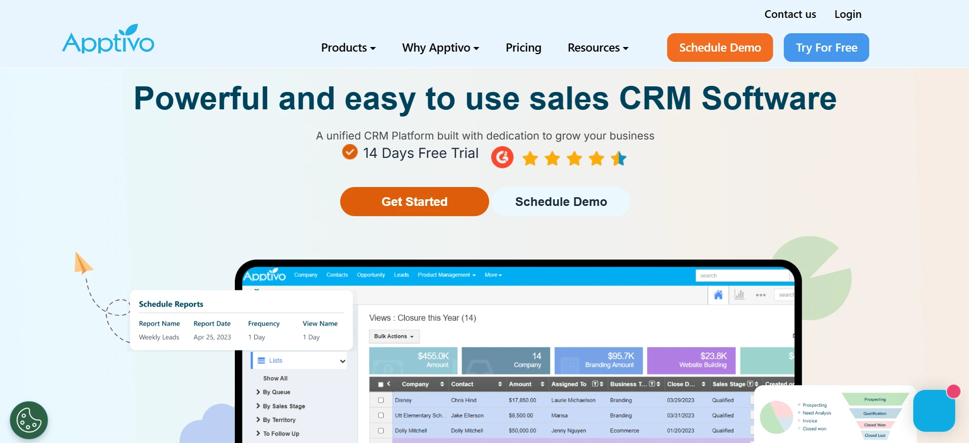 Homepage Aplikasi CRM Apptivo