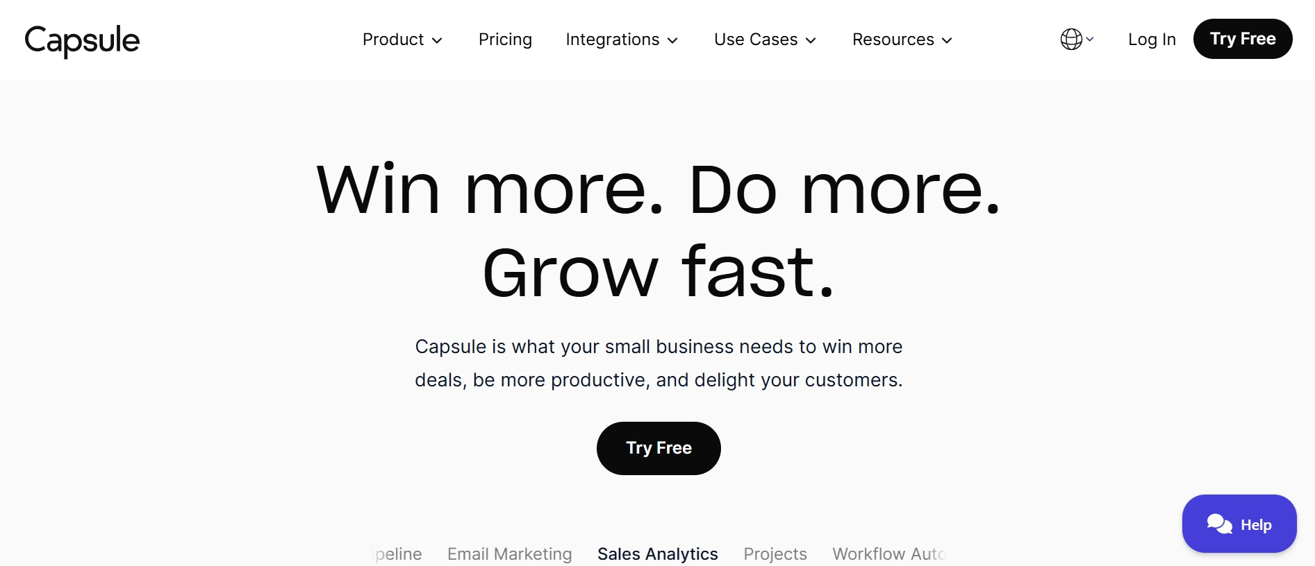 Homepage Aplikasi CRM CapsuleCRM