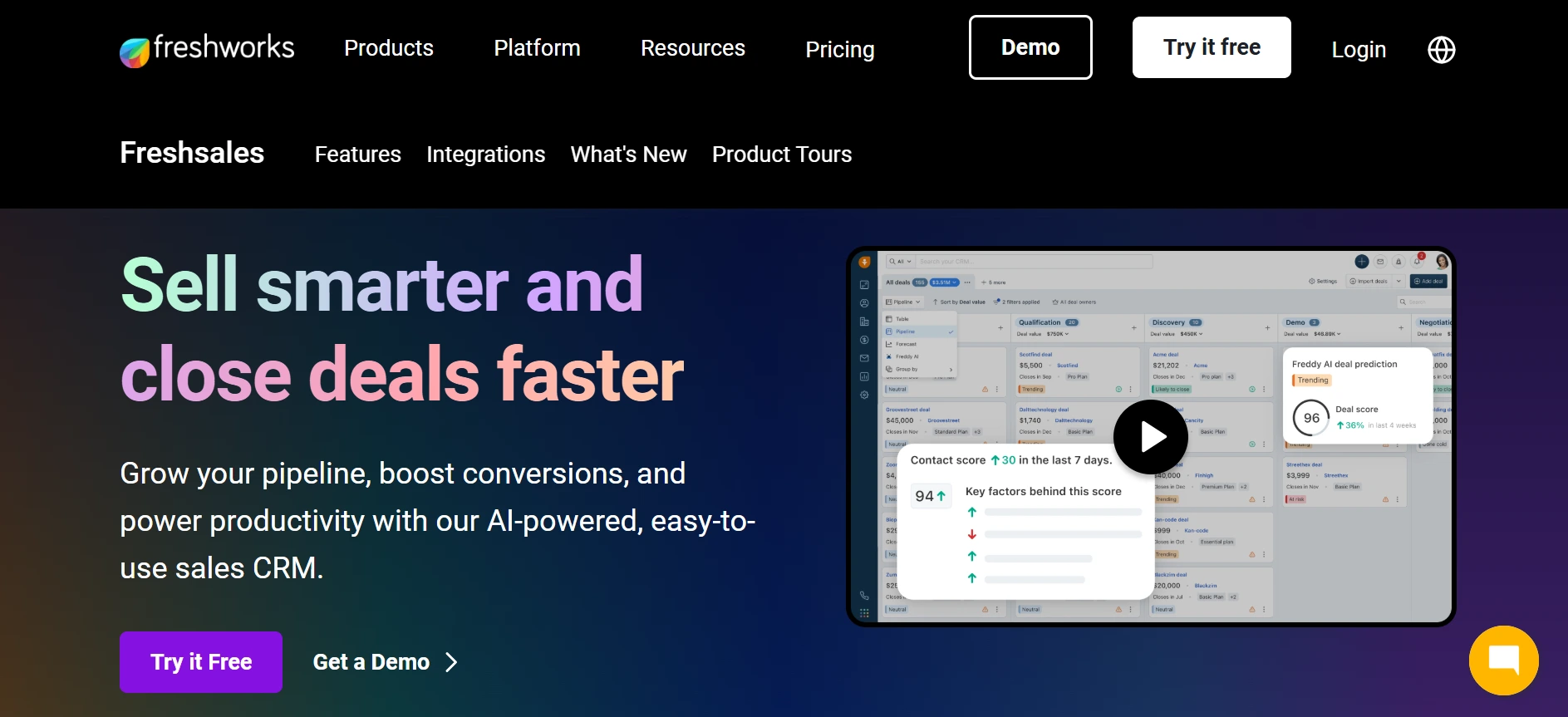 Homepage Aplikasi CRM Freshsales