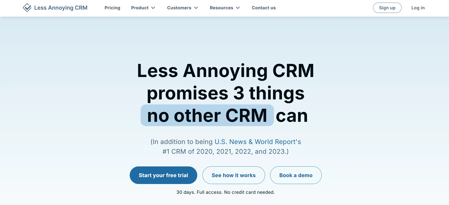 Homepage Aplikasi CRM Less Annoying CRM