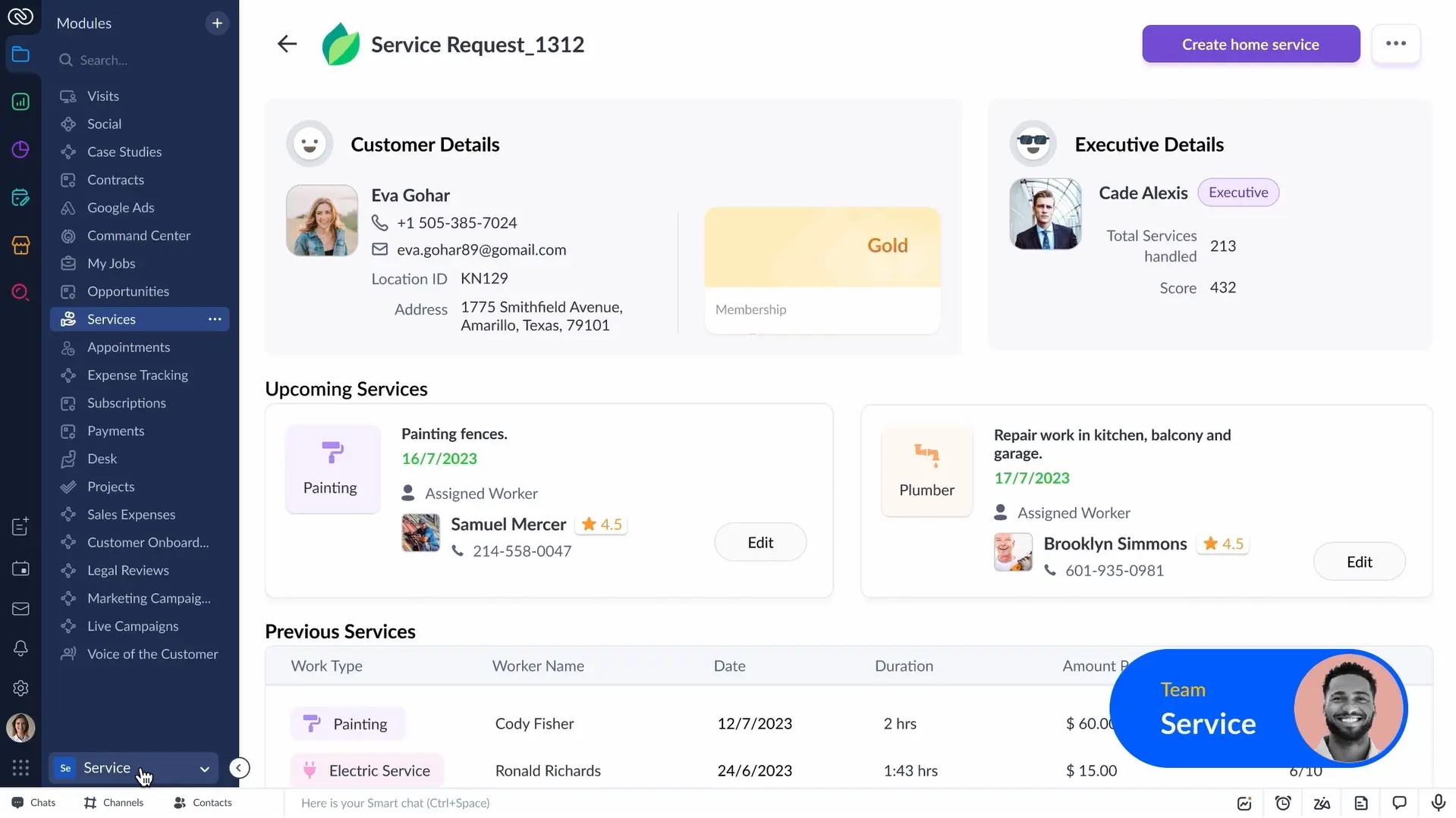 Dashboard Fitur Service Aplikasi CRM Zoho CRM