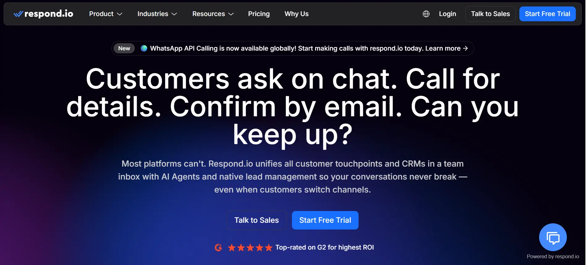 Tampilan Halaman Homepage Aplikasi Auto Reply WhatsApp Respond.io Halaman Homepage Aplikasi Auto Reply WhatsApp Respond.io