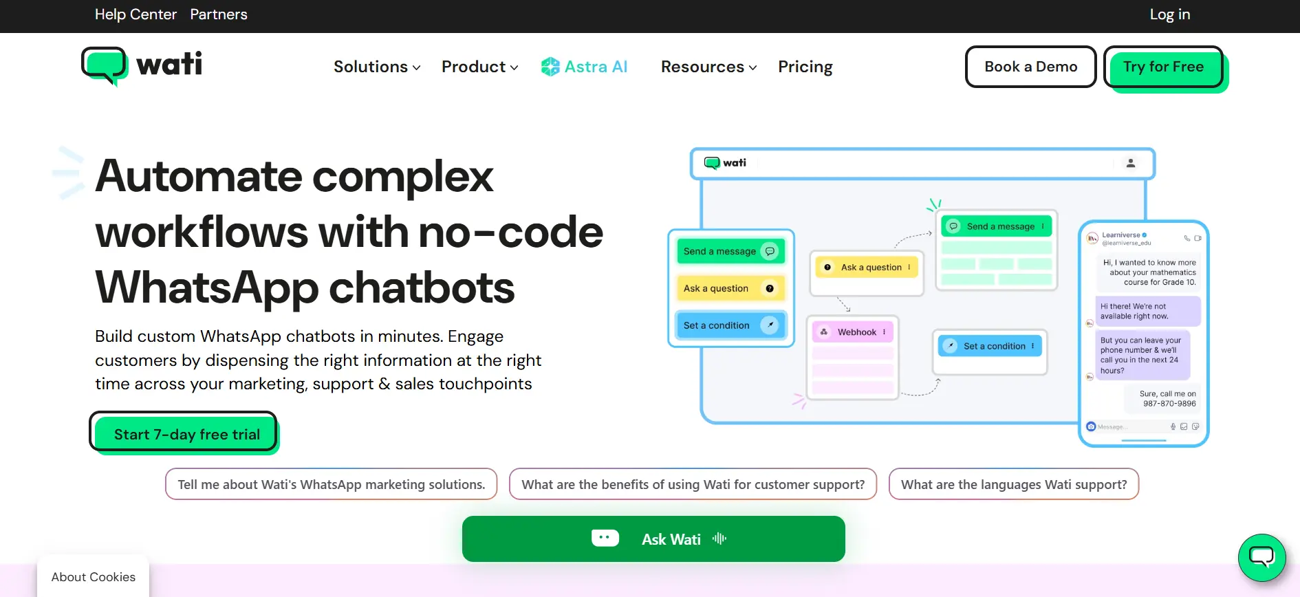 Homepage Aplikasi Auto Reply WhatsApp WATI.io