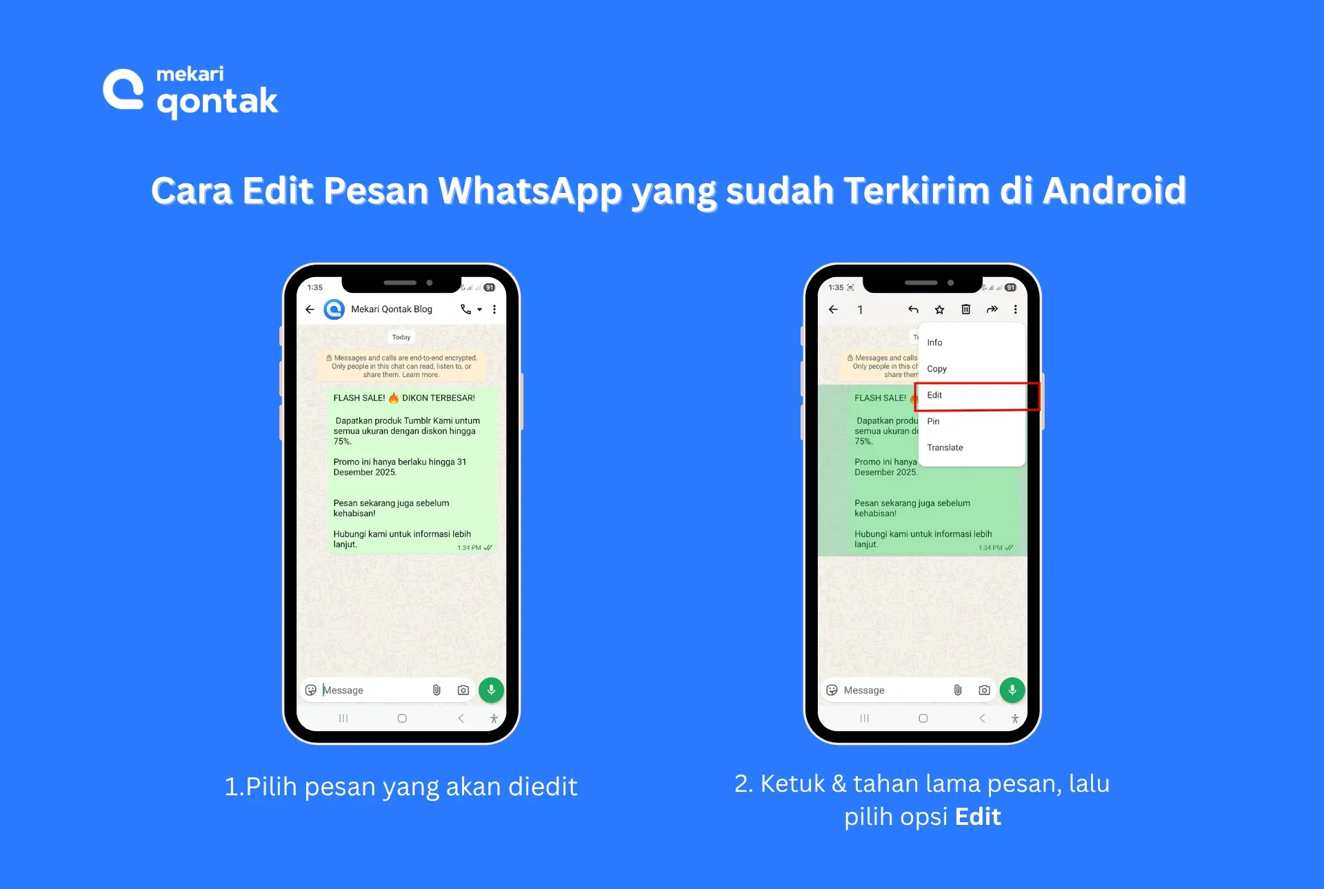 Cara Edit Pesan WhatsApp yang sudah Terkirim di Android - Pilih Pesan yang Diedit