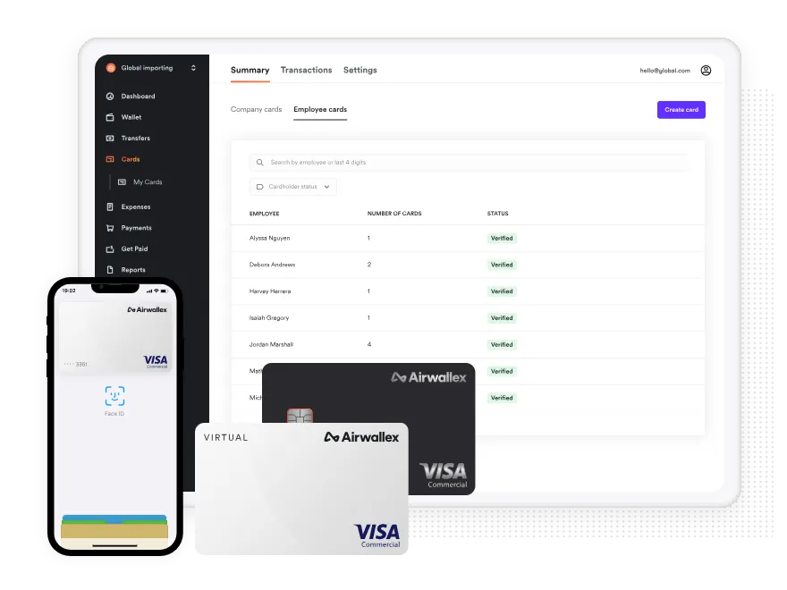 Dashboard Virtual Credit Card Airwallex