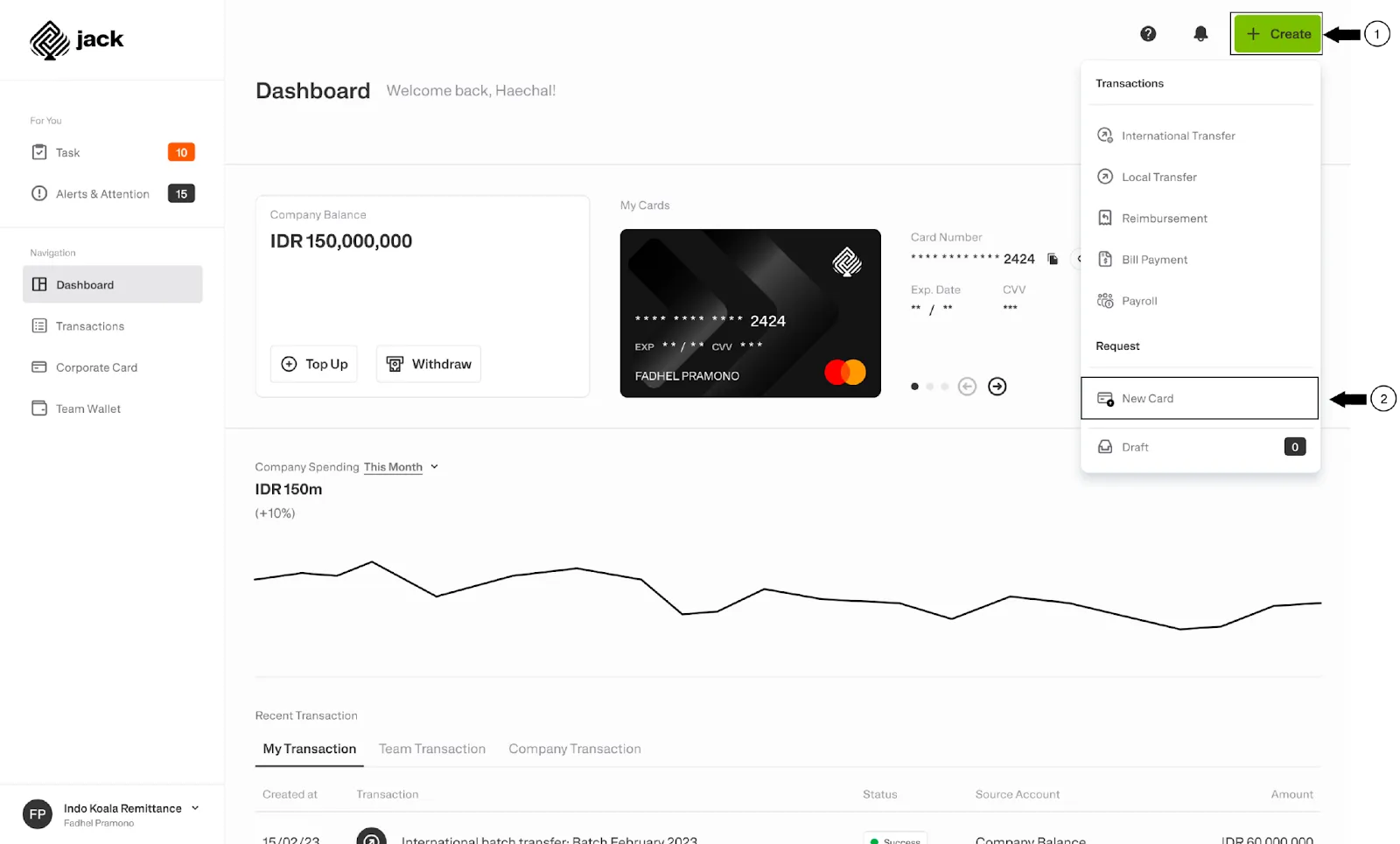 Dashboard Virtual Credit Card Itsjack
