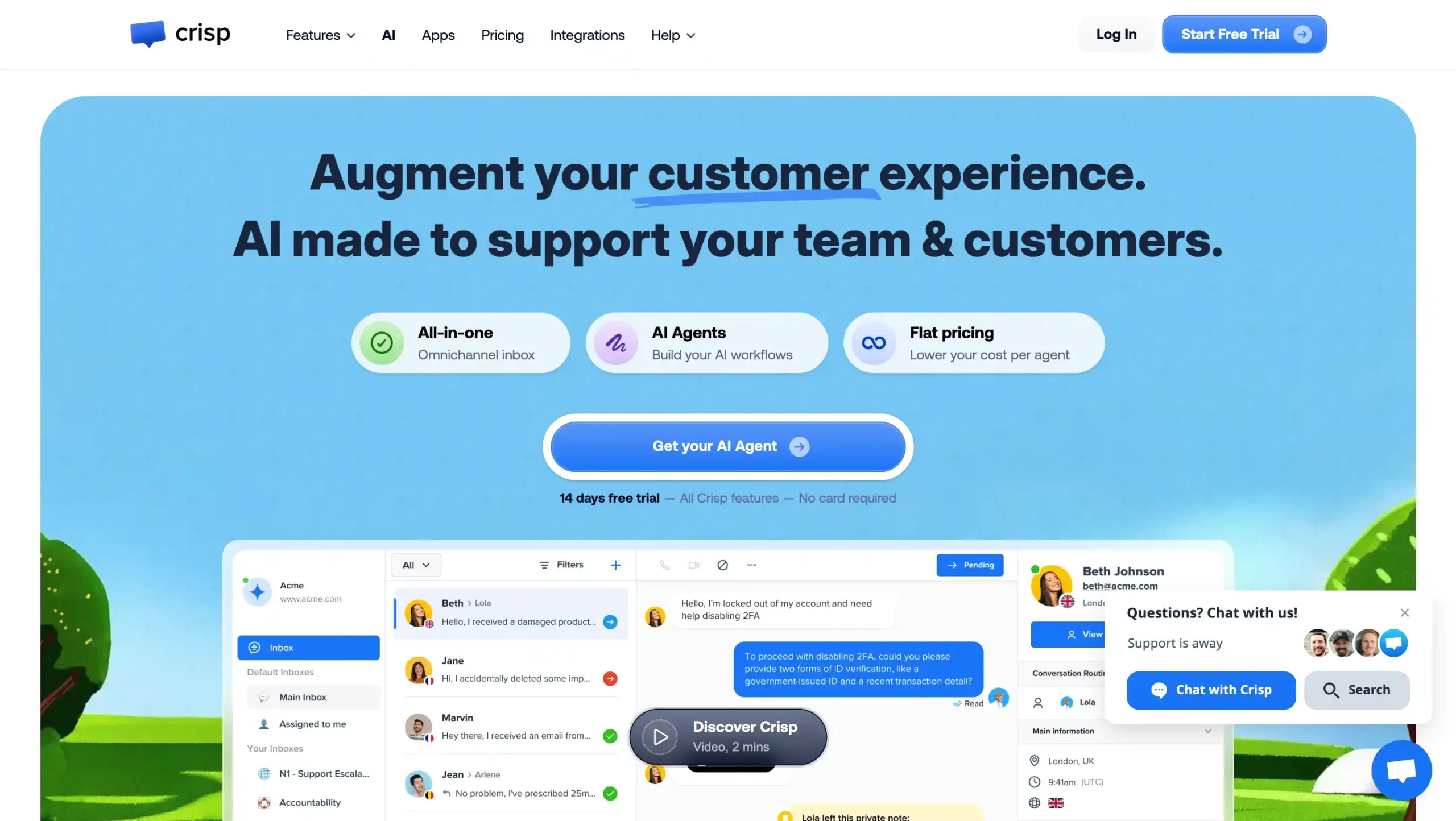 Landing Page Crisp Crisp-aplikasi omnichannel chat terbaik