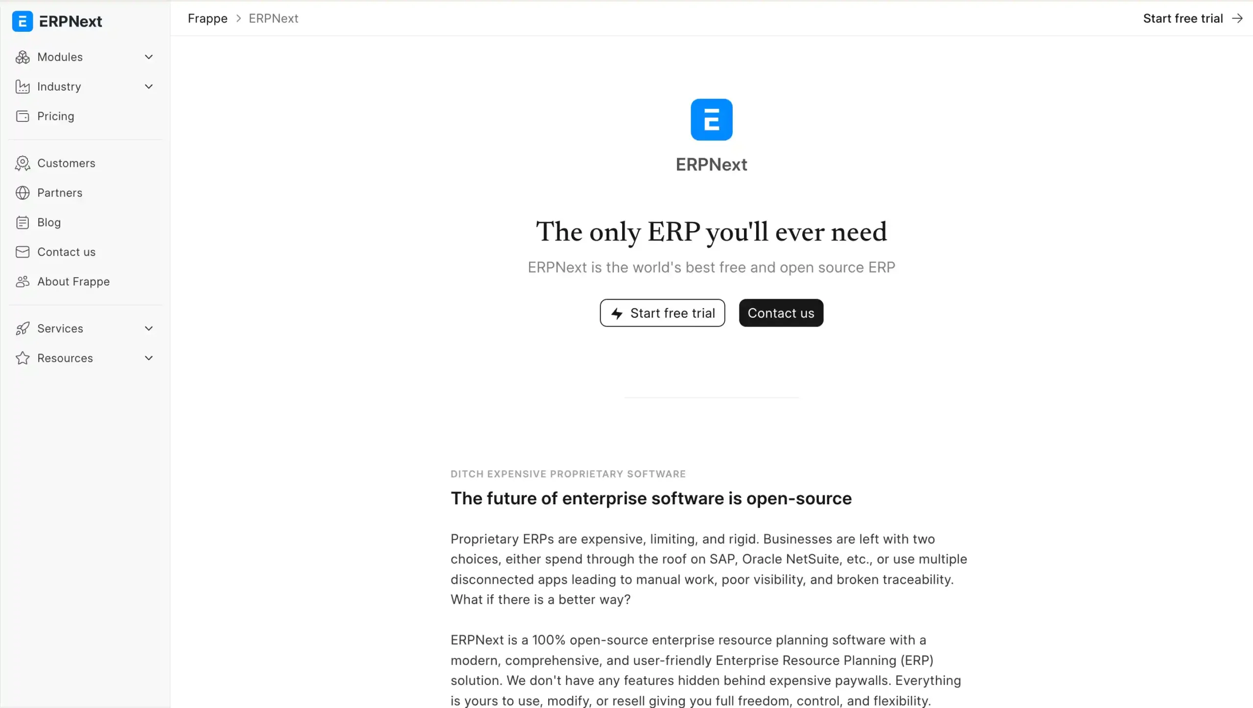 Landing Page ERPNext ERPNext-aplikasi erp terbaik