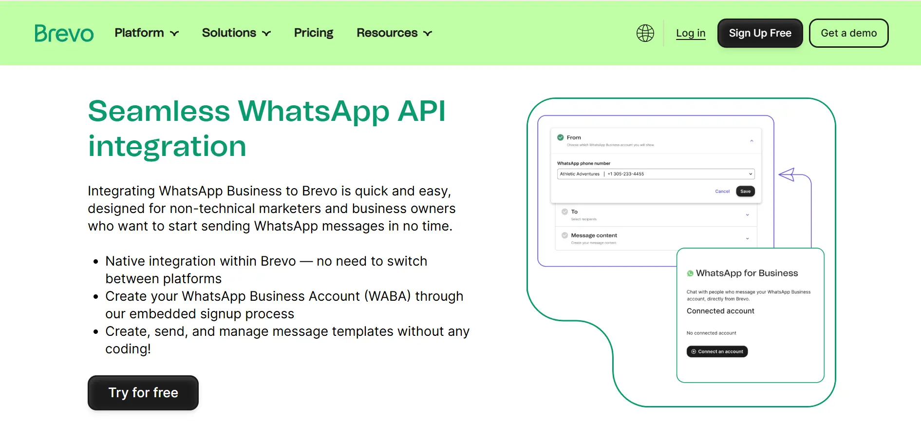 Tampilan Halaman Fitur Integrasi Whatsapp Business Api Aplikasi WhatsApp Blast Software Brevo Halaman Fitur Integrasi Whatsapp Business Api Aplikasi WhatsApp Blast Software Brevo