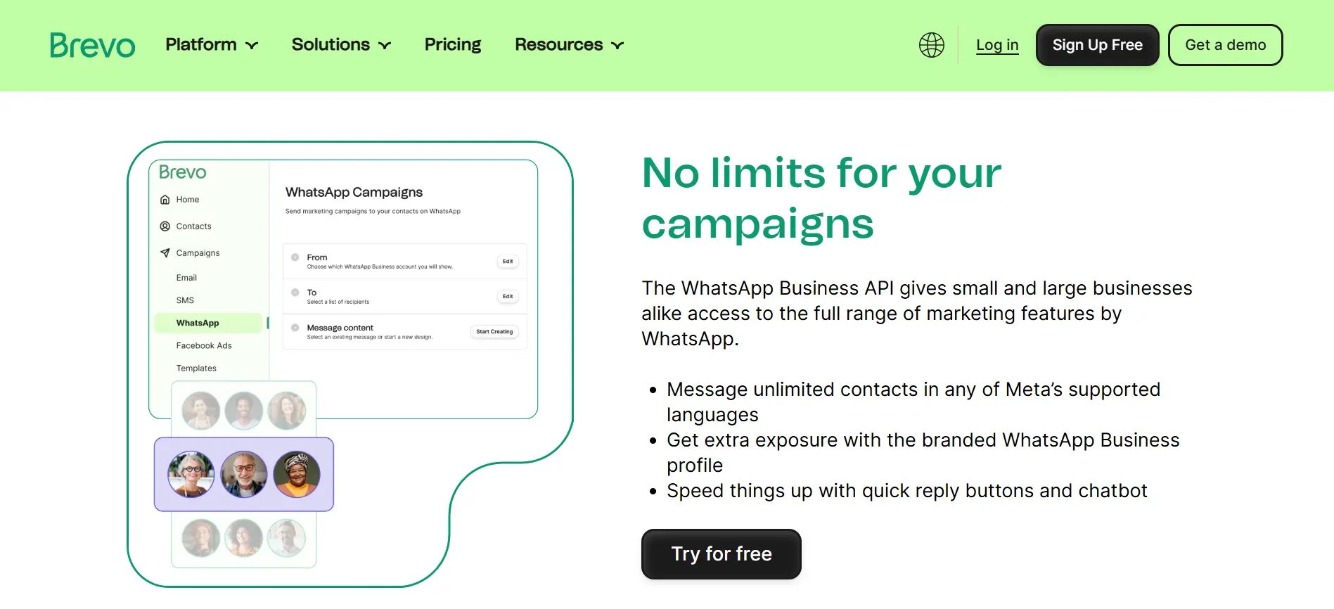 Tampilan Halaman Fitur Kampanye Aplikasi WhatsApp Blast Software Brevo Halaman Fitur Kampanye Aplikasi WhatsApp Blast Software Brevo