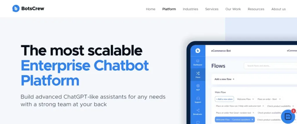 Tampilan Homepage Chatbot AI BotsCrew Bootscrew