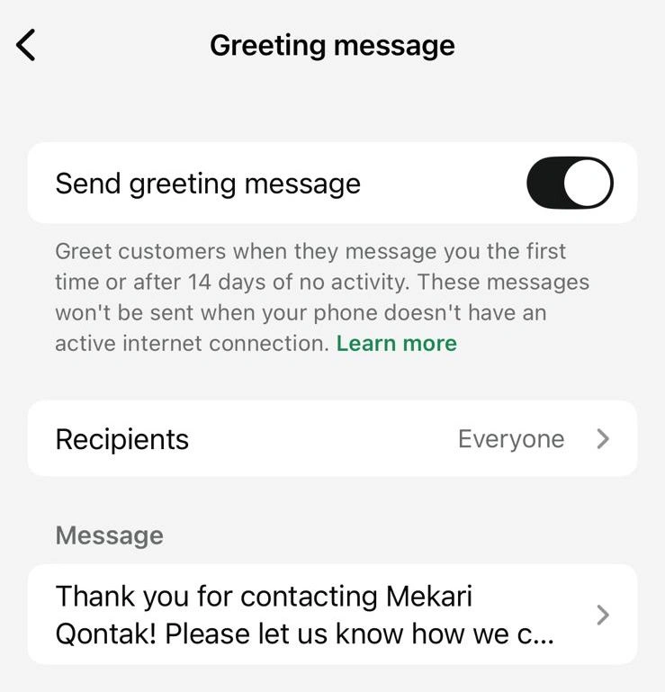 Mengaktifkan dan Mengedit Greeting Message pada WhatsApp greeting-message-auto reply whatsapp bisnis saat ramadan