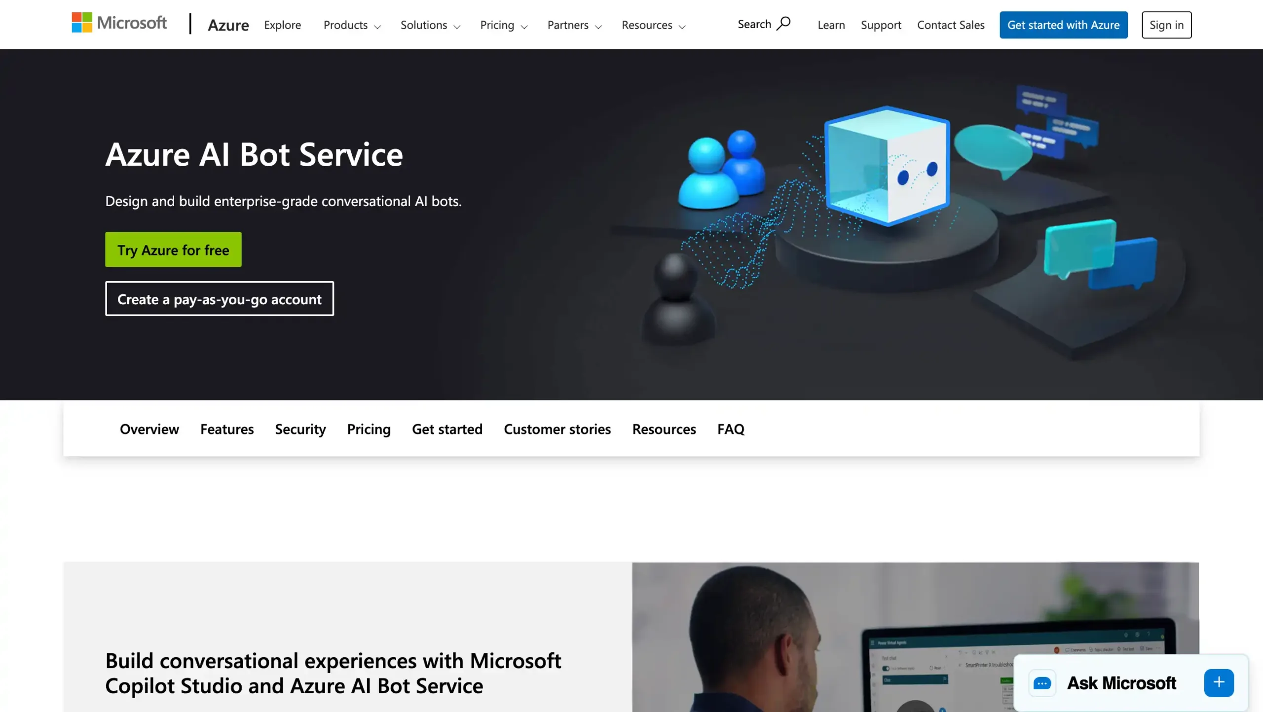 Landing Page Microsoft Azure AI Bot Service Microsoft Azure AI Bot Service-aplikasi chatbot ai terbaik