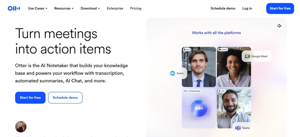 Tampilan Landing Page Aplikasi AI Otter.ai Landing Page Aplikasi AI Otter.ai