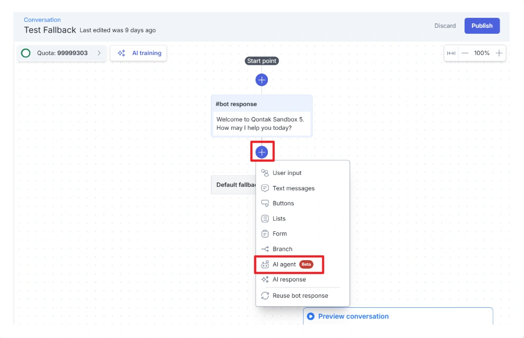 4-Implementasikan AI Agent ke Alur Percakapan cara membuat ai sales agent-Implementasikan AI Agent ke Alur Percakapan