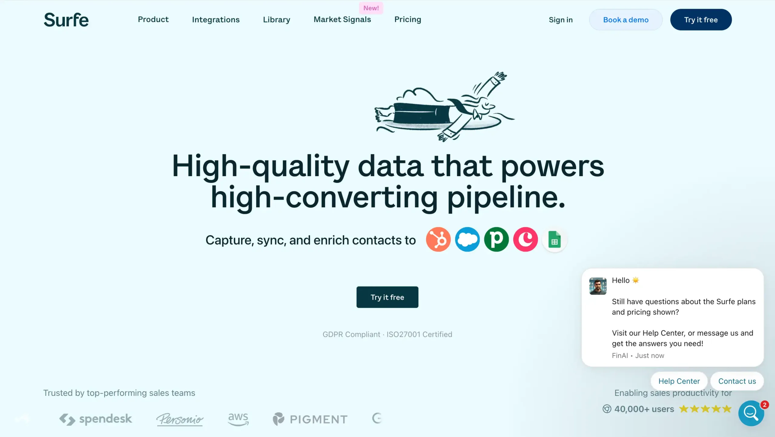 Surfe Landing Page Surfe-best ai lead generation tools